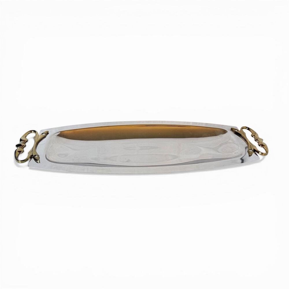 Vintage Kromex Stainless Steel Oblong Serving Tray With Handles